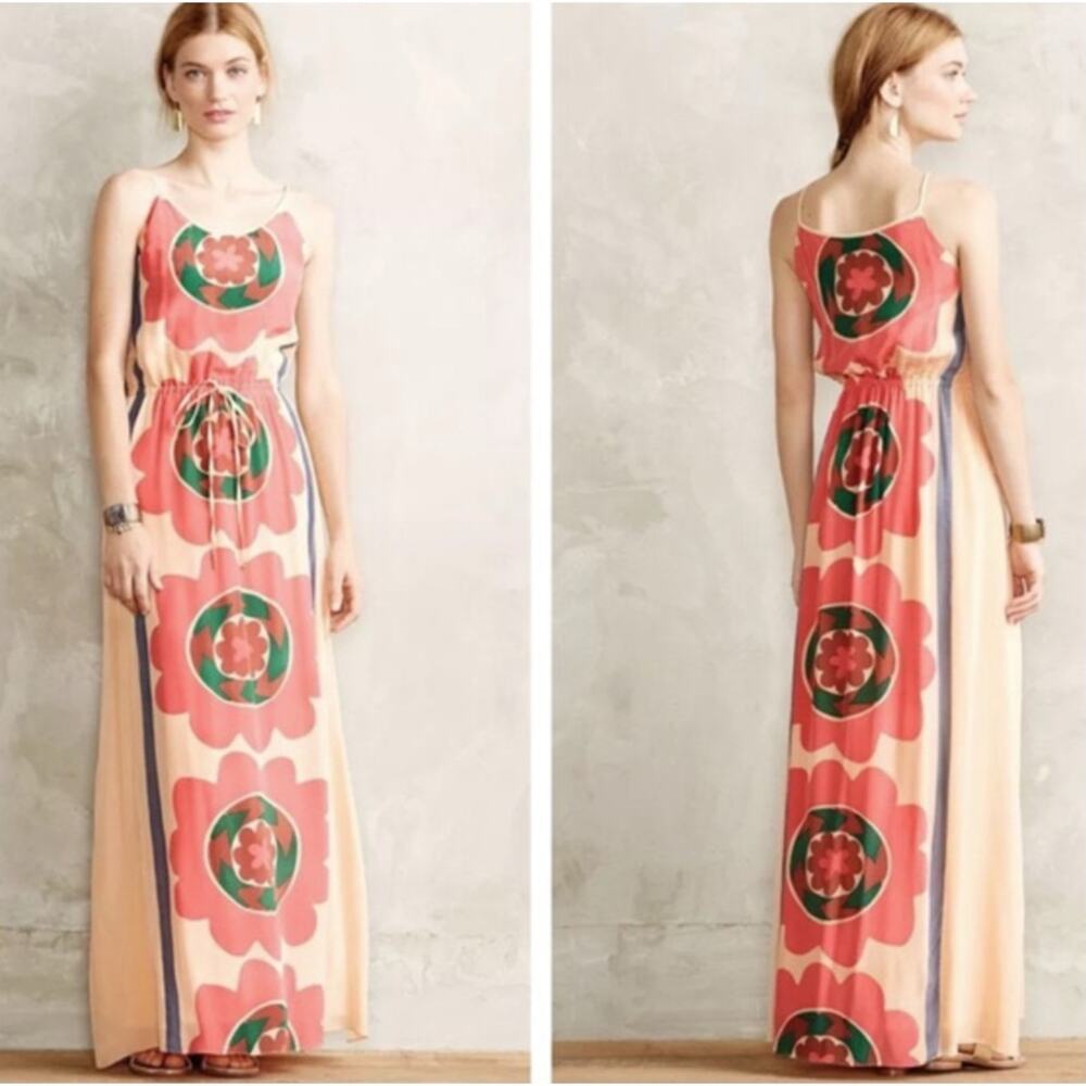Anthro Anupamaa Silk Maxi Dress Mira Costa Print Boho Size S - Picture 2 of 7